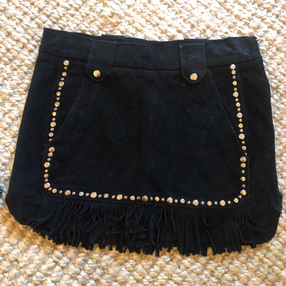 Maje suede mini skirt with fringe and studs